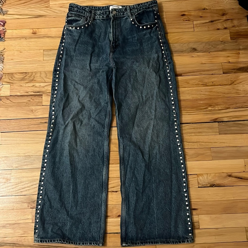 Reformation Cary High Rise Slouchy Wide Leg Jeans - studded